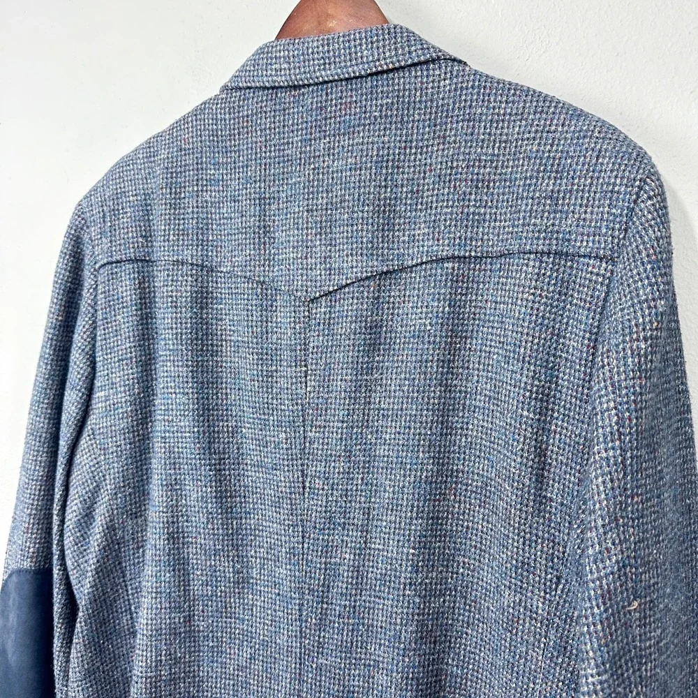 Vintage 70s 80s Lasso Western Blazer Size 44L Blue‎ Tweed Elbow Patches Cheyenne